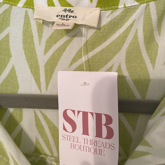 Entro Destination Jumpsuit Green Leaf Print Tropical Vacation Resort NWT Large - Picture 5 of 10